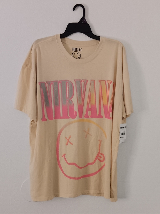 NIRVANA Tops - NIRVANA Light Yellow Tee with Pink & Yellow Fade Logo